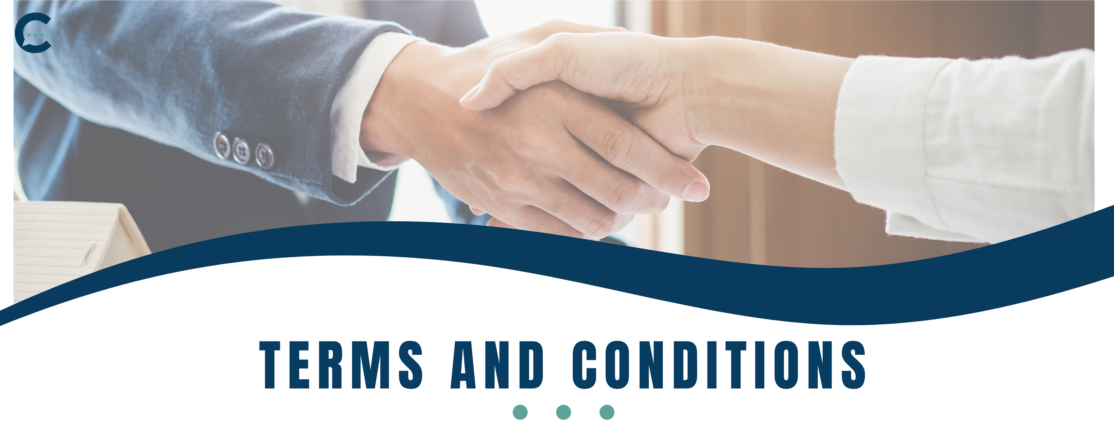 “Terms and Conditions” is in bold blue lettering at the top of the page, with green dots underlining the text.